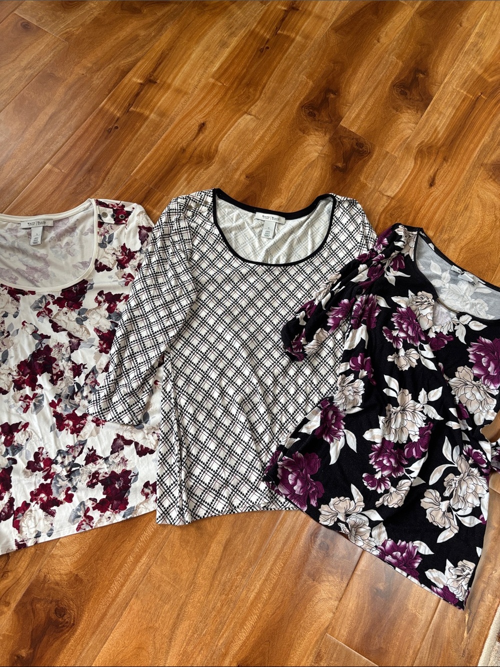 WHBM Tops with Black burgundy, Purple & Cream Floral Print.